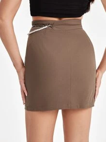 Manon Gautier Designer Chain Detail Wrap Skirt - Mocha Brown - View 2