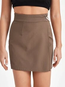 Manon Gautier Designer Chain Detail Wrap Skirt - Mocha Brown - View 4