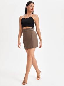 Manon Gautier Designer Chain Detail Wrap Skirt - Mocha Brown - View 6