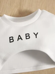 SHEIN Leap Crew Baby Girl Letter Graphic High Low Hem Top & Plaid Cami Dress, For Christmas - Black and White - View 3