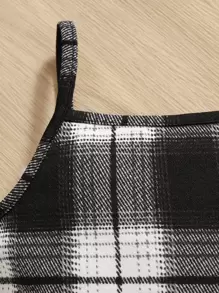 SHEIN Leap Crew Baby Girl Letter Graphic High Low Hem Top & Plaid Cami Dress, For Christmas - Black and White - View 4