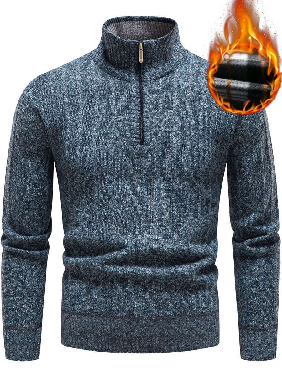 Manfinity 男士雜色針織半拉鏈套頭毛衣 - 灰色 - 查看 1