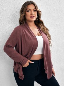 SHEIN LUNE 大碼開門襟不對稱下擺夾克 - 紅木色 - 查看 2