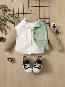 SHEIN 嬰兒撞色翻蓋口袋夾克不帶T恤 - 彩色 - 查看 1