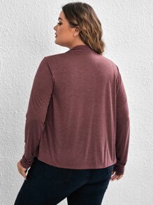 SHEIN LUNE 大碼開門襟不對稱下擺夾克 - 紅木色 - 查看 3