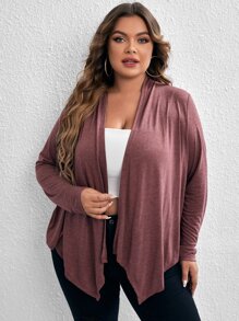 SHEIN LUNE 大碼開門襟不對稱下擺夾克 - 紅木色 - 查看 6