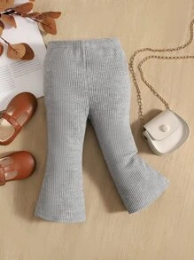 SHEIN Đồ dưới đáy Bé Gân đan màu trơn - Màu Xám nhạt - Xem 1