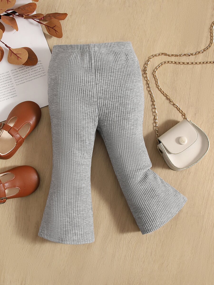 SHEIN Đồ dưới đáy Bé Gân đan màu trơn - Màu Xám nhạt - Xem 1