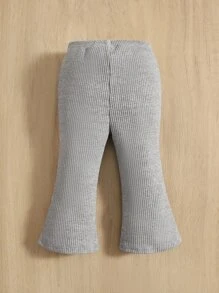 SHEIN Đồ dưới đáy Bé Gân đan màu trơn - Màu Xám nhạt - Xem 2