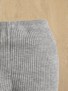 SHEIN Đồ dưới đáy Bé Gân đan màu trơn - Màu Xám nhạt - Xem 3