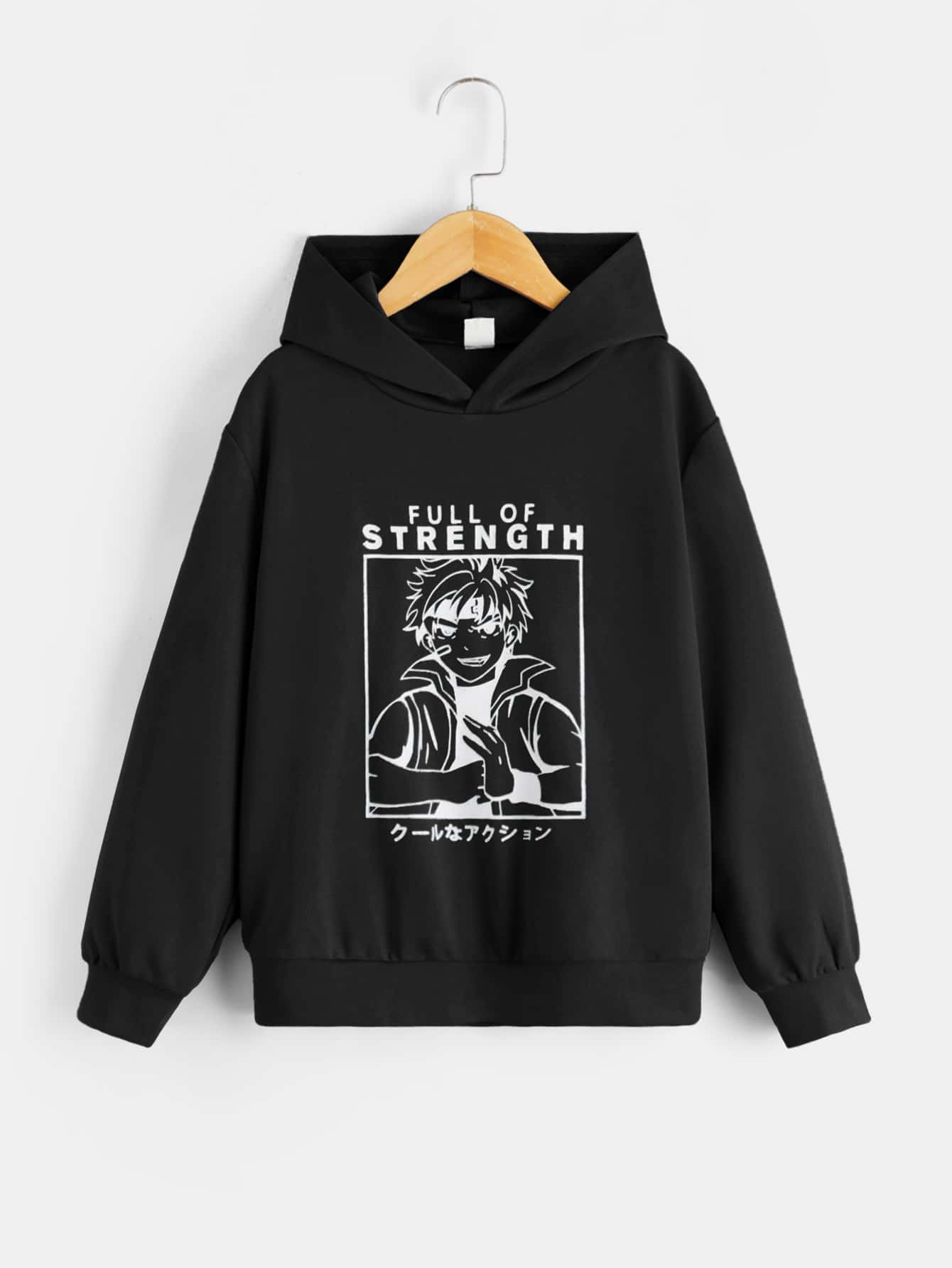 SHEIN Áo nỉ in hình chữ và hình người dành cho bé trai tuổi teen - màu đen - Xem 1