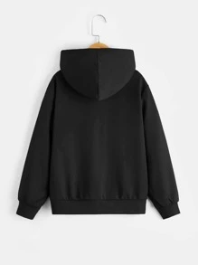 SHEIN Áo nỉ in hình chữ và hình người dành cho bé trai tuổi teen - màu đen - Xem 2