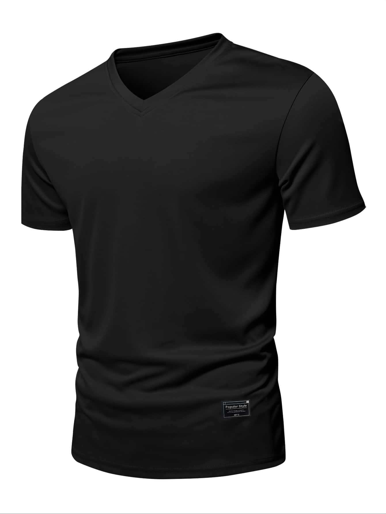 Manfinity Homme Men Patch Detail V Neck Tee - Black - View 1