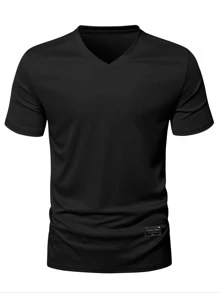Manfinity Homme Men Patch Detail V Neck Tee - Black - View 4
