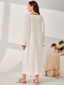 SHEIN Unity Contrast Binding Button Front Nightdress - Beige - View 2