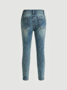 SHEIN Boys Bleach Wash Ripped Frayed Straight Leg Jeans