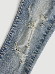 SHEIN Boys Bleach Wash Ripped Frayed Straight Leg Jeans