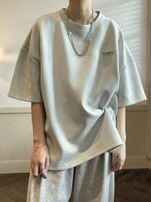 Manfinity Hypemode Loose Fit Letter Graphic Drop Shoulder Tee For Men - Light Grey - View 1