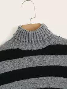 ROMWE Fairycore Striped High Neck Crop Sweater - Multicolor - View 3