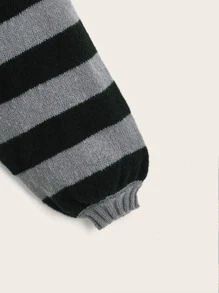 ROMWE Fairycore Striped High Neck Crop Sweater - Multicolor - View 4