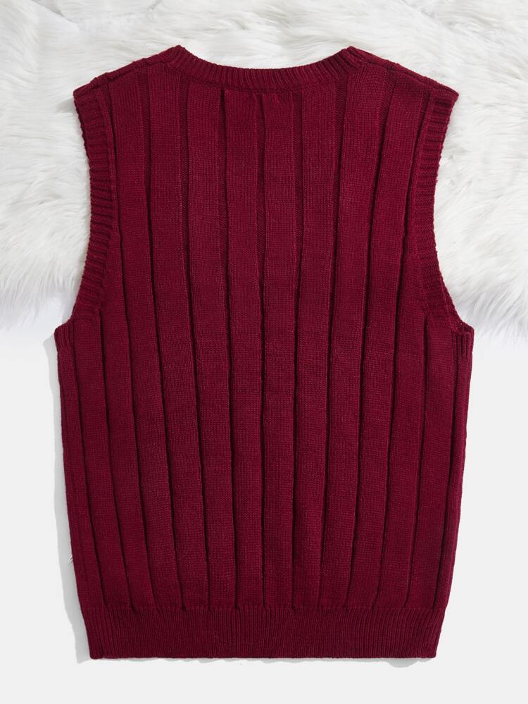 Men Ribbed Knit Sweater Vest