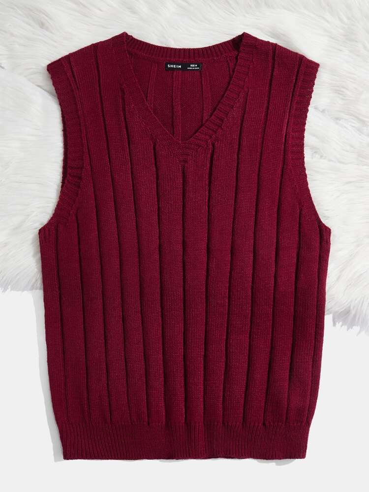 Men Ribbed Knit Sweater Vest