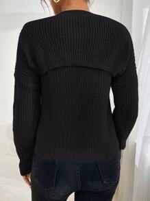 SHEIN Essnce Drop Shoulder Crop Shrug Jumper & Tank Knit Top - Black - View 2