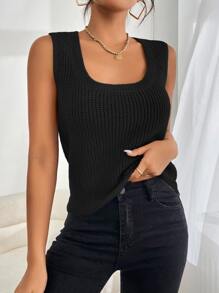 SHEIN Essnce Drop Shoulder Crop Shrug Jumper & Tank Knit Top - Black - View 5