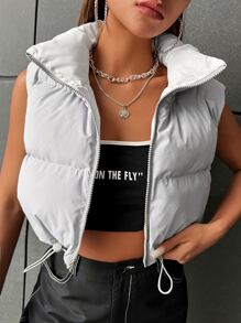 Muchica Apricot-Color Fuzzy Ladies' Winter Zip Vest Barn Jacket - Grey - View 1