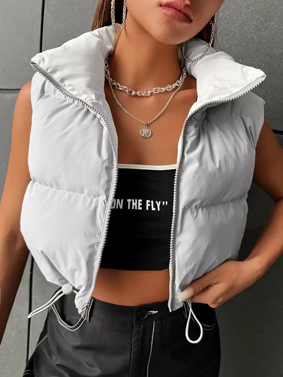 Muchica Apricot-Color Fuzzy Ladies' Winter Zip Vest Barn Jacket - Grey - View 1