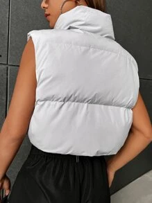 Muchica Apricot-Color Fuzzy Ladies' Winter Zip Vest Barn Jacket - Grey - View 2