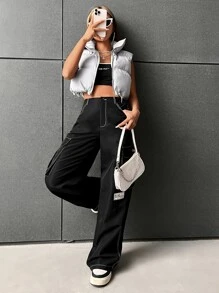 Muchica Apricot-Color Fuzzy Ladies' Winter Zip Vest Barn Jacket - Grey - View 6