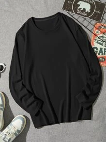 Manfinity Homme 男士素色圓領T恤 - 黑色 - 查看 2