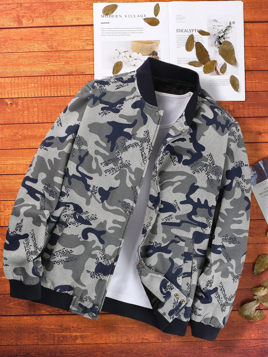 Manfinity Men Camo Print Bomber Jacket Without Hoodie - Multicolor - View 1