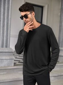 Manfinity Homme 男士素色圓領T恤 - 黑色 - 查看 6