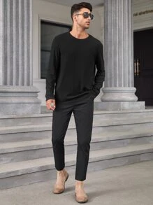 Manfinity Homme 男士素色圓領T恤 - 黑色 - 查看 8