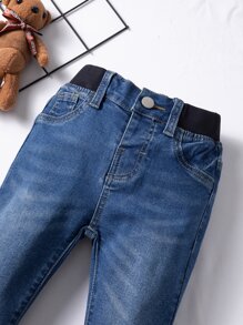Đứa bé trai Mèo Whisker Denim mùa giặt Quần jean - Rửa tối - Xem 3