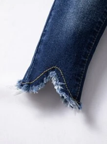 Baby Raw Trim Cat Scratch Asymmetrical Hem Jeans - Dark Wash - View 5