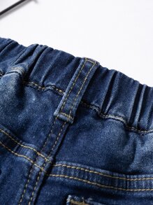 Baby Raw Trim Cat Scratch Asymmetrical Hem Jeans - Dark Wash - View 6