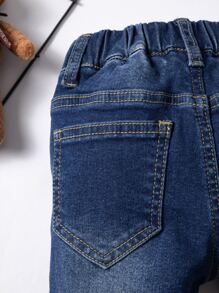 Baby Raw Trim Cat Scratch Asymmetrical Hem Jeans - Dark Wash - View 7