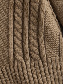 Toddler Boys Turtleneck Raglan Sleeve Cable Knit Jumper - Mocha Brown - View 4