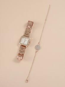 DISU 1 件水钻装饰石英表和 1 件手链节日作为返校学生的礼物 - 白色 - 查看 3