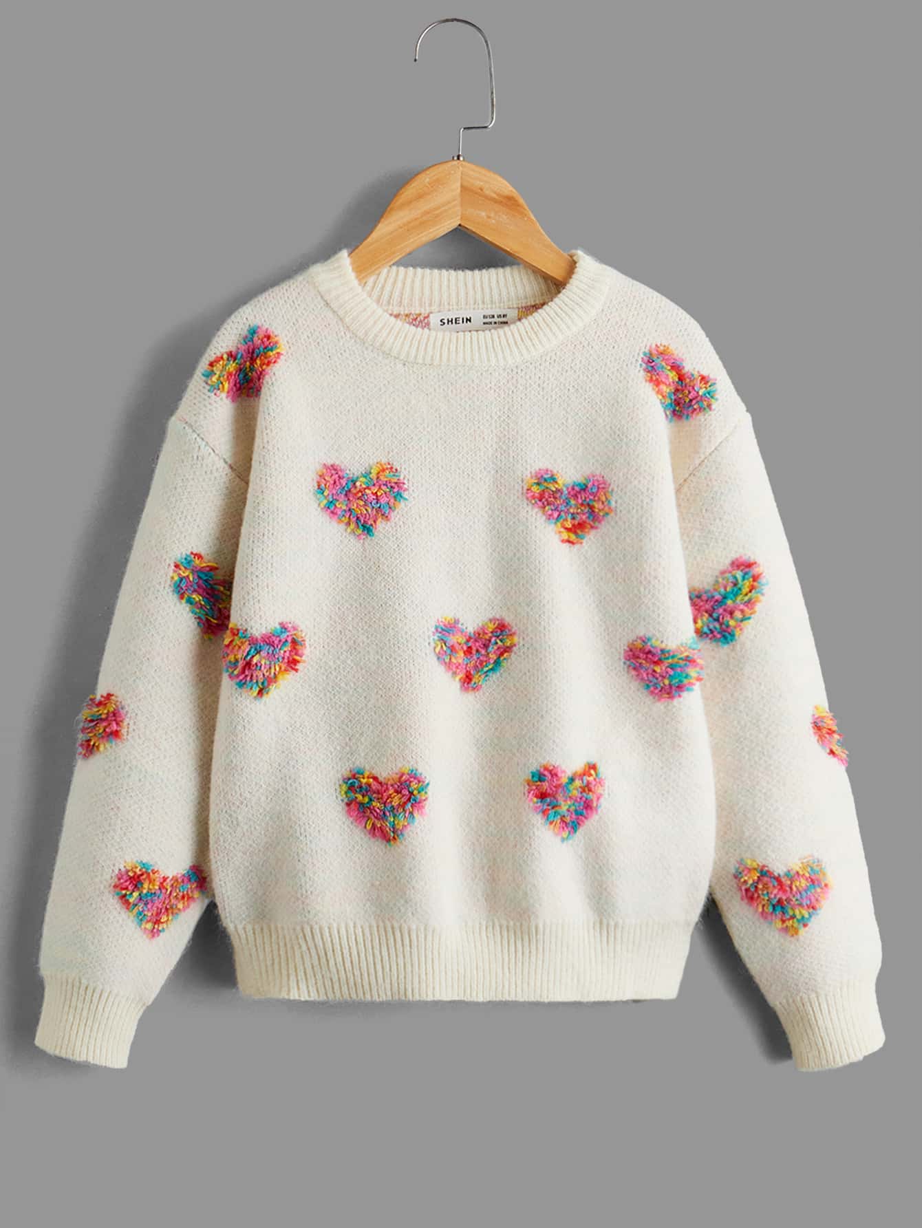 SHEIN Tween Girl Heart Pattern Drop Shoulder Sweater Kids Fall Sweaters Kids Girls Fall Sweaters Tween Girl Sweaters Kids Jumper