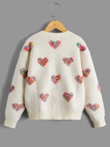 SHEIN Tween Girl Heart Pattern Drop Shoulder Sweater Kids Fall Sweaters Kids Girls Fall Sweaters Tween Girl Sweaters Kids Jumper