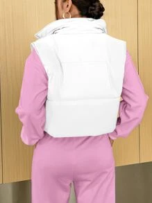 Muchica Sleeveless Zip Up Crop Padded Coat - White - View 2