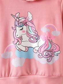Toddler Girls Unicorn Print Hoodie - Dusty Pink - View 3