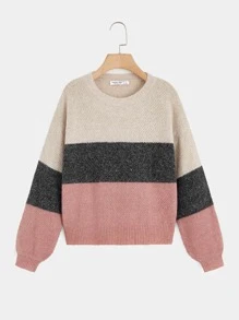 SHEIN Teen Girls Drop Shoulder Colourblock Jumper - Multicolor - View 1