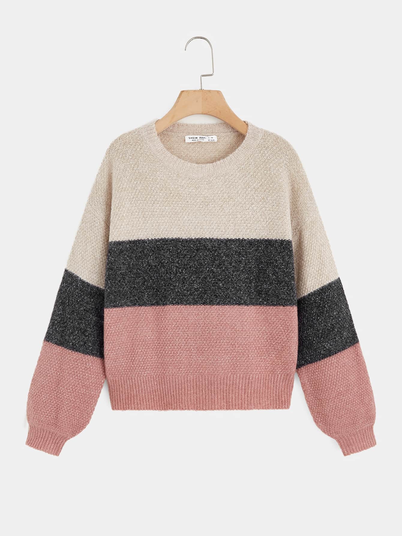 SHEIN Teen Girls Drop Shoulder Colourblock Jumper - Multicolor - View 1