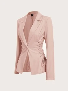 Muchica Áo khoác  âu phục nữ Nút Ren lên màu trơn Thanh lịch - Bụi hồng - Xem 1