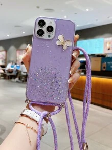 Vỏ điện thoại trang trí hình bướm có dây buộc - Màu tím - Xem 1